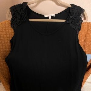 Black top ruffled shoulder cap